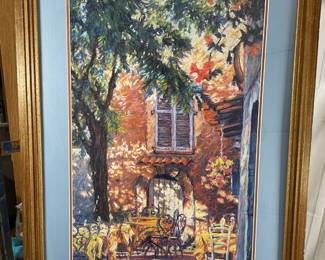Large Silk Screen Pastel French Cafe