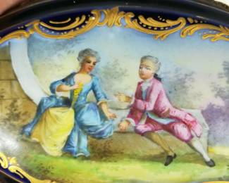 Hand Painted Porcelain Trinket Box with Gold Trim