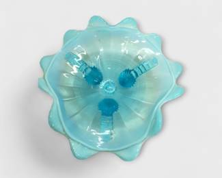 Blue & Opalescent 3 Stemmed Fenton Style Bowl