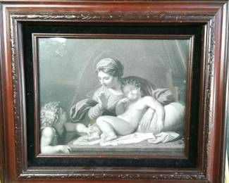 Antique Engraving Mother Cherubs Framed