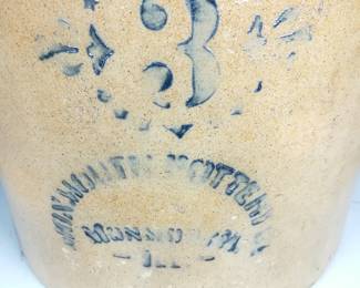 Early Stencil 3 Monmouth Pottery Salt Glazed Crock