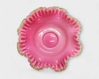 Fenton Pink to Clear Brides Ruffle Top Bowl 10 1/2