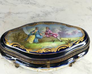 Hand Painted Porcelain Trinket Box with Gold Trim