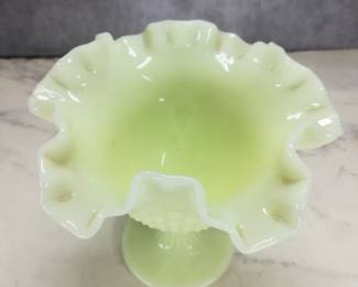 Custard Hobnail Glass Vase 6" x 6"