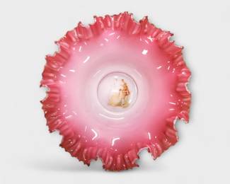 Transferware Pink & White Ruffle Top Bowl