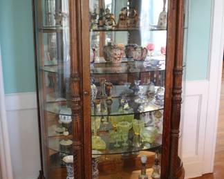 Tiger oak china cabinet with paw feet