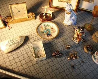 Scrimshaw, Herend cat, LC Tiffany favrile mini goblet