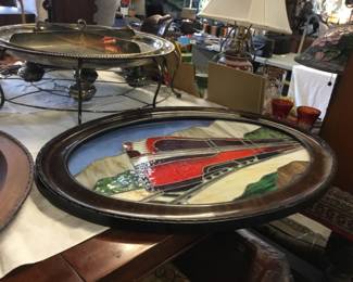 Custom train stained glass panel (small crack in clear glass)