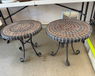 Mosiac ceramic tables with iron legs. Heavy and sturdy. 