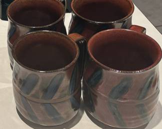 4 Hand made pottery mugs. High quality. 