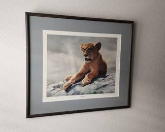 Matted and Framed "Lion Cub" By Charles Frace signed "Personal Regards Charles Frace"