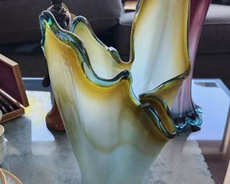Vintage Murano Style Hand Blown Vase - Beach- Wave Break Inspiration