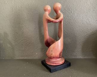 Hand Carved Red Soapstone Intertwined Couple Statue Kenya