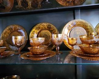 5 - 7pc Setting Indiana Glass Tiara Amber Sandwich