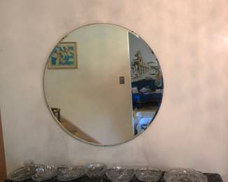 Antique 36" round beveled mirror $35