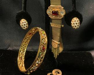 Antique Victorian Adjustable Mesh Bracelet, Swarovski Earrings, Etruscan Bracelet More