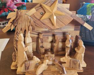 Olive wood nativity music box