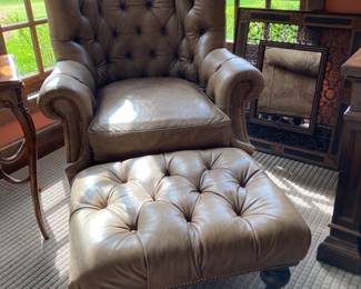 Leather arm chair and ottoman 