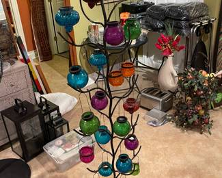 Beautiful wine rack tree with glass candle holders 