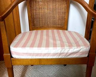American Of Martinsville Vintage Cane Back Chair With Pink White Cushion