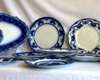 Collection Of Blue Plates And Serving Pieces 