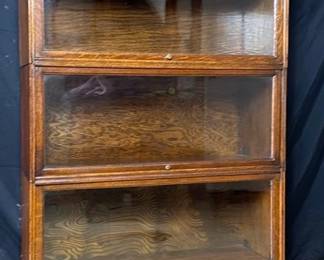 Antique Wood 3 Section Barrister Book Case 