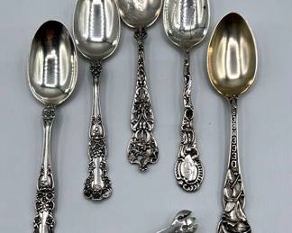 Collection Of Sterling Silver Spoons And Relish Tong