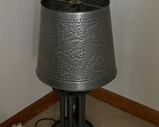 Candle Mold Table Lamp with Shade in Punched Tin