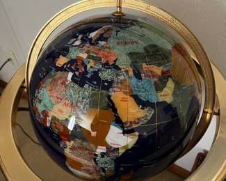 Vintage Blue Lapis Semi Precious Gemstones World Globe In tall stand