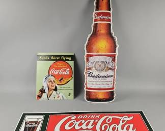 Lot 321 | Vintage Coke & Budweiser Tin Advertising Signs
