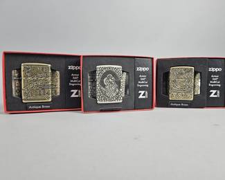 Lot 451 | Zippo Armor Antique Brass & Silver Lighters