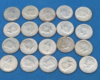 Lot 60. Twenty 1965-1969 Kennedy 40% Silver Half Dollars