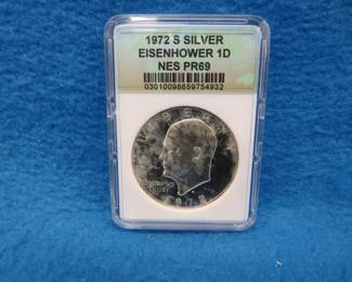 Lot 140. 1972 S Eisenhower dollar proof.&nbsp; NES graded PR69