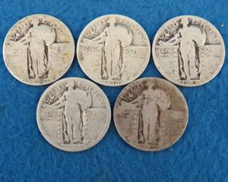 Lot 97. Five Standing Liberty quarters