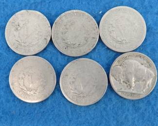 Lot 82. Five Liberty Head nickels and a 1920 Buffalo nickel