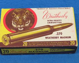 Lot 400. One vintage Weatherby .270 Magnum box in excellent condition with 20 spent cartridges