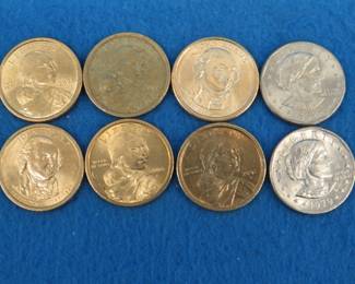 Lot 143. Sacagawea and Presidential dollar coins. 8 total.