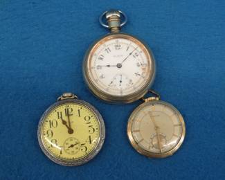 Lot 380. Two vintage Elgin and one Hamilton pocket watch, condition unknown