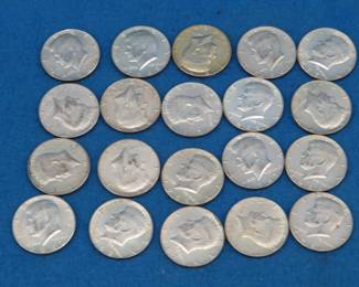 Lot 61. Twenty 1965-1969 Kennedy 40% Silver Half Dollars