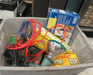 Lot 124. Extension cord, green light, drain cleaner, and more
