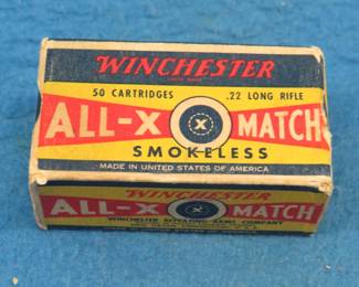 Lot 388. 50 Winchester All-X Match .22 LR rounds in a box in good condition