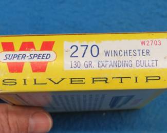 Lot 385. 20 Winchester 270 130-gr. Silvertip rounds. Box in excellent condition.