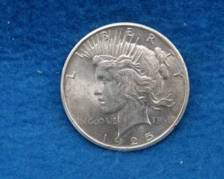 Lot 93. 1925 P Peace silver dollar.&nbsp; XF/AU