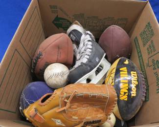 Lot 341. Footballs, softballs, ice skates