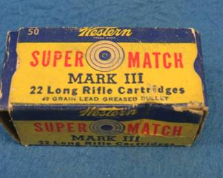 Lot 387. 50 Western Mark III Super Match .22 LR rounds in a box in good condition.