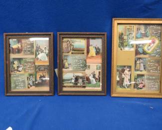 Lot 205. Early 1900s courting-themed framed postcards