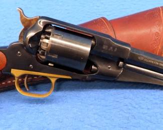 Lot 358. F.LLPIETTA 36 caliber black powder pistol with leather holster&nbsp;  S/N: R 289485