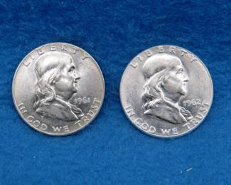 Lot 141. 1961 D and 1962 P Franklin halves.&nbsp; Both XF/AU