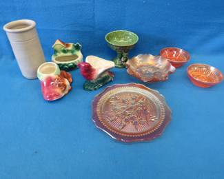 Lot 238. Animal planters and carnival glass including a set of candle holders