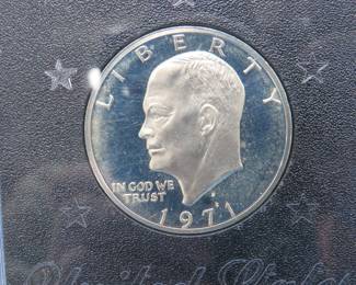 Lot 144. 1971 S proof Eisenhower dollar coin.&nbsp;  40% silver.&nbsp;   Brown Ike (no box)